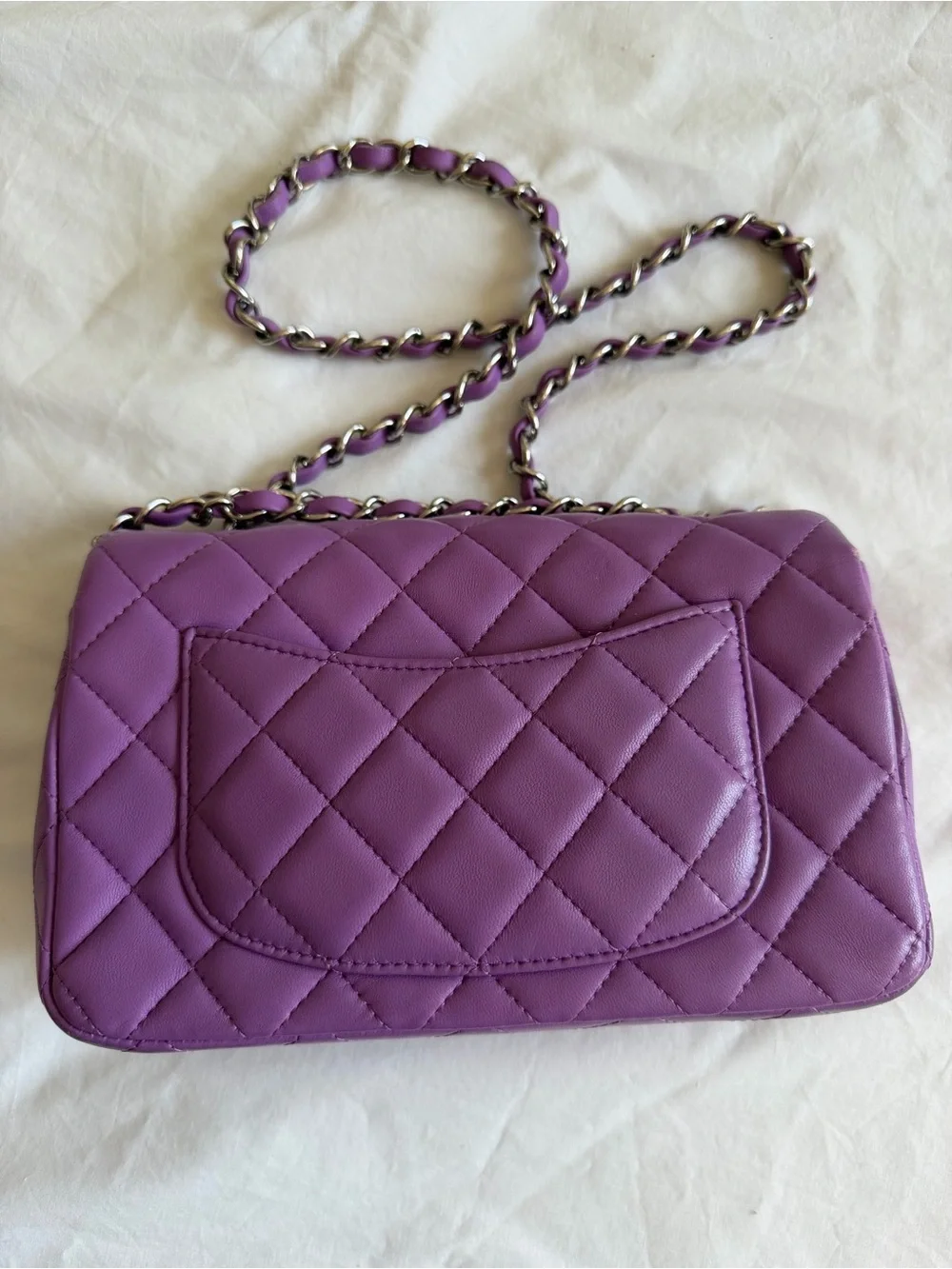 CHANEL Mini Quilted Lambskin Shoulder Bag in Lilac Purple with Silver Hardware